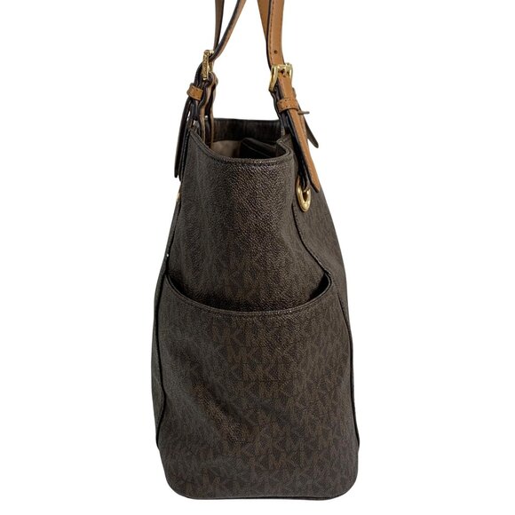 Michael Kors Brown Signature Coated Canvas Jet Set East/West Tote w/ Bag Charm - Picture 6 of 16